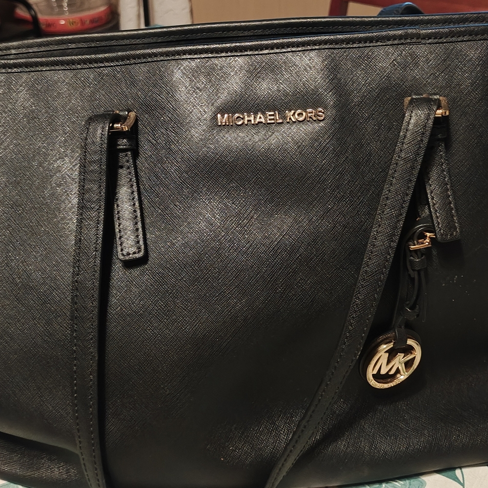 Michael Kors Black Structured Tote with Silver Hardware